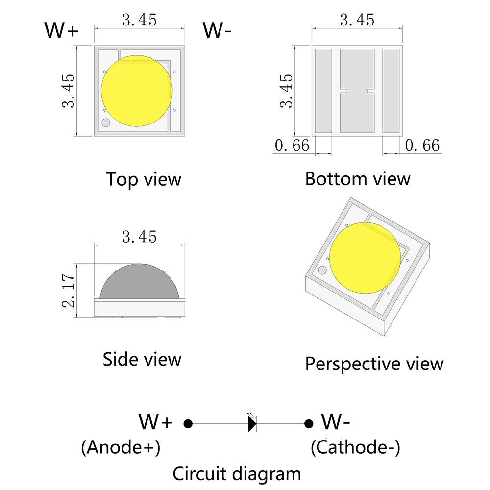 세라믹 353518V 고전압 3W 고출력 초고휘도 백색광 비드