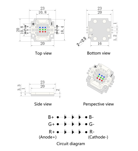 10W RGB R1C 사각 COB 모듈 LED