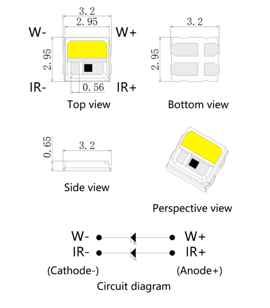 0.5W 3030 듀얼 컬러 화이트+940nm 모니터링 특수 LED