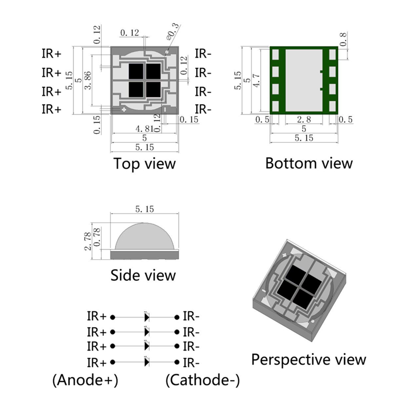 5050 세라믹 고성능 740 800 810 850 940 1050nm IR SMD LED