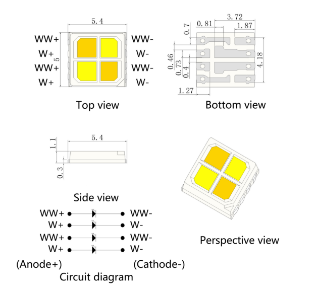 2W 5054 이중 색온도 4IN1 SMD LED