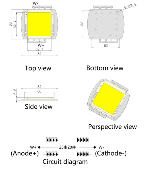 150W-500W 고출력 백색/따뜻한 백색 LED 모듈 COB