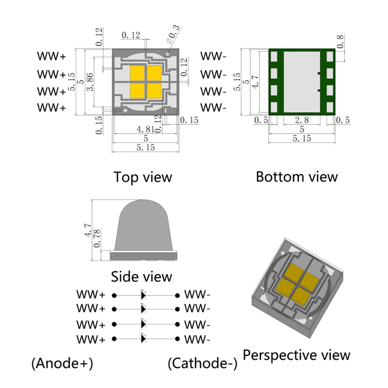 LED 3V 고성능 LED 온난한 백색 LED 칩