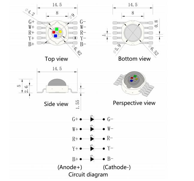 10pins 고성능 10W RGBWY 5in1 Led 칩