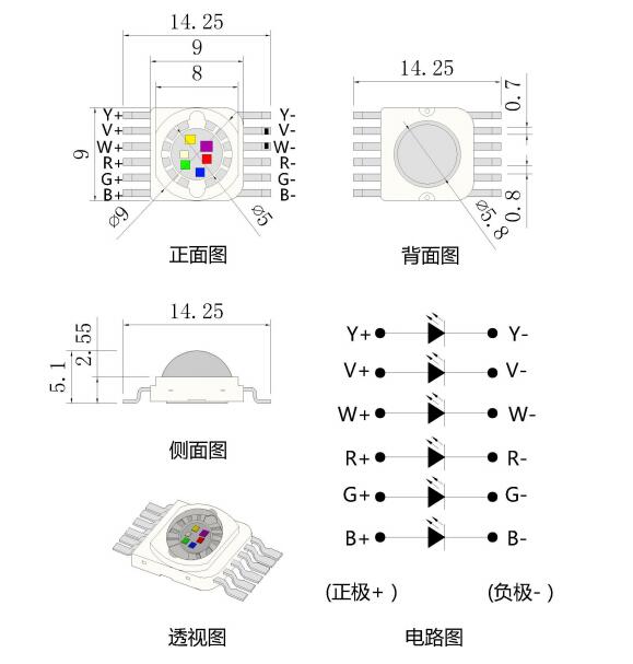 12핀 고성능 12W RGBWYV 6in1 Led 칩