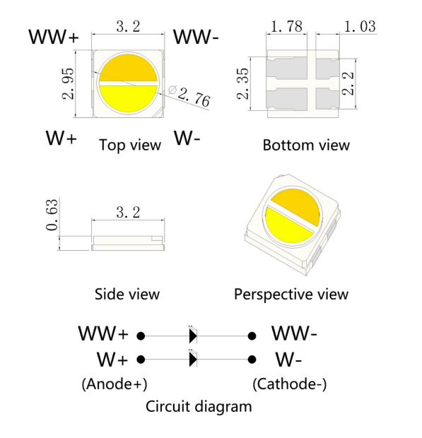 0.5W 3030 높은 CRI 이중 색온도 SMD LED