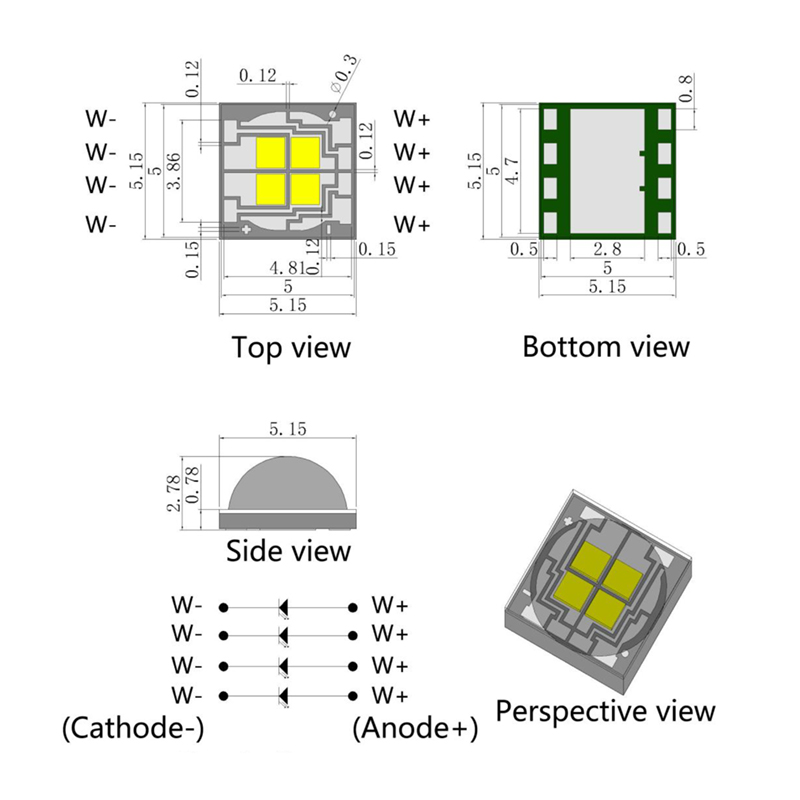 높은 CCT Epistar SMD LED 백색 LED 칩 3W