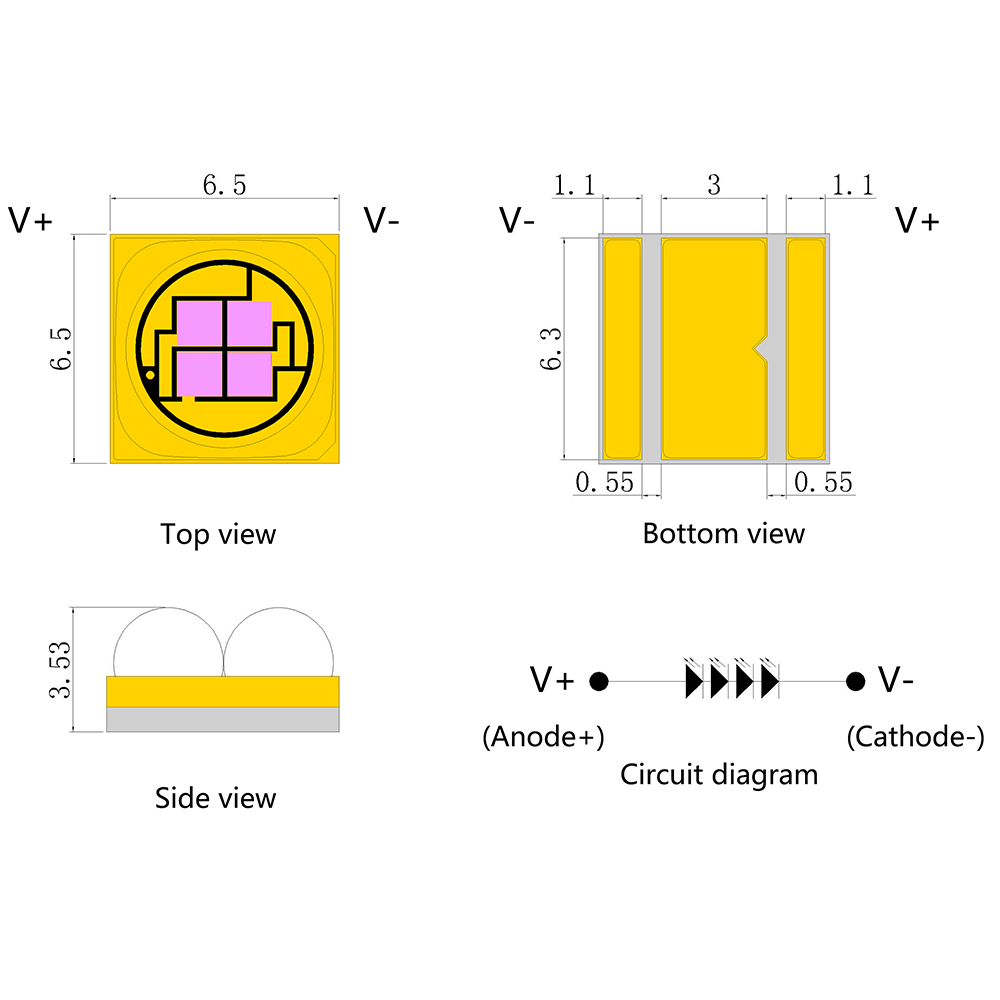 고출력 세라믹 6565 UV 30도/60도 365-410nm UV 경화 광원