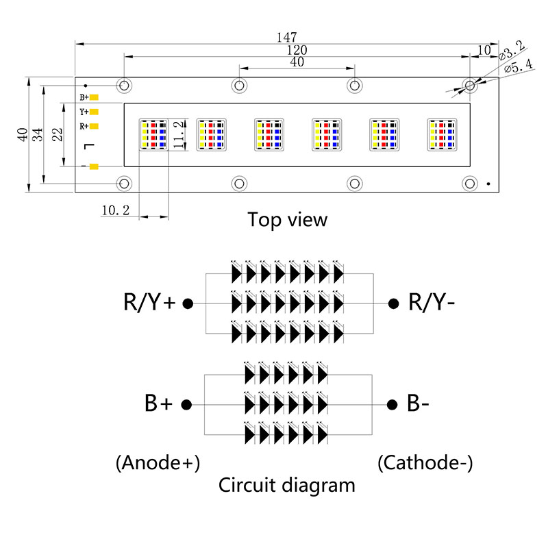 66W 한 분광계의 고급 빨간색, 노란색 및 파란색 3 개, 치료를위한 통합 모듈 광원, 광선 요법 및 아름다움