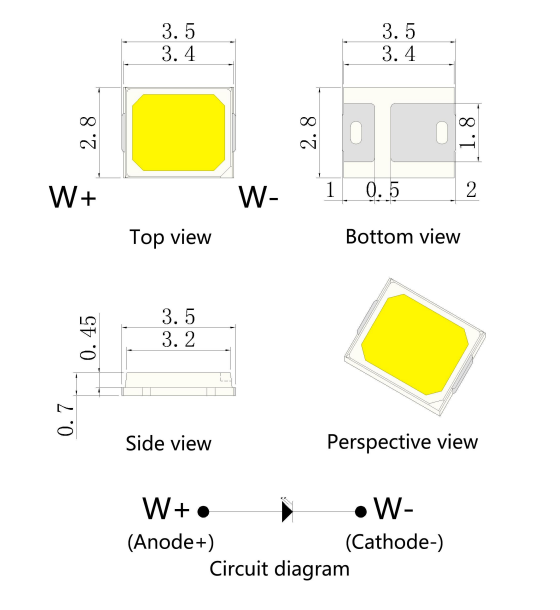 0.2W 높은 CRI Sunlike 전체 스펙트럼 2835 SMD LED