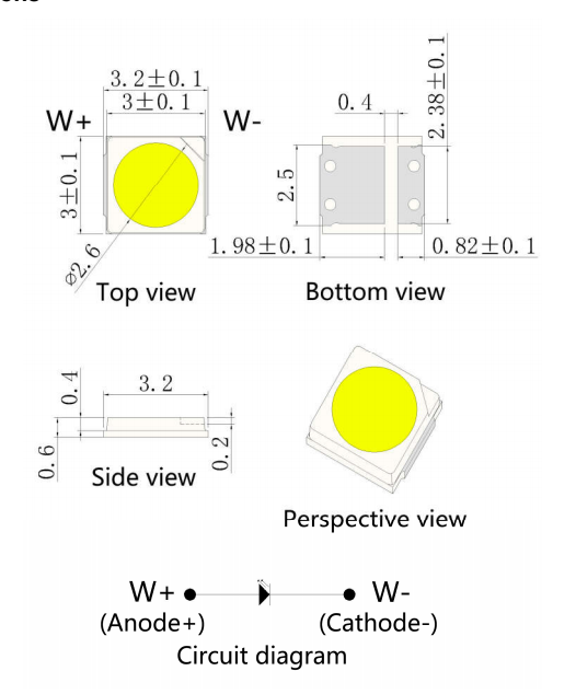 0.5W 백색 2835/3030 SMD LED